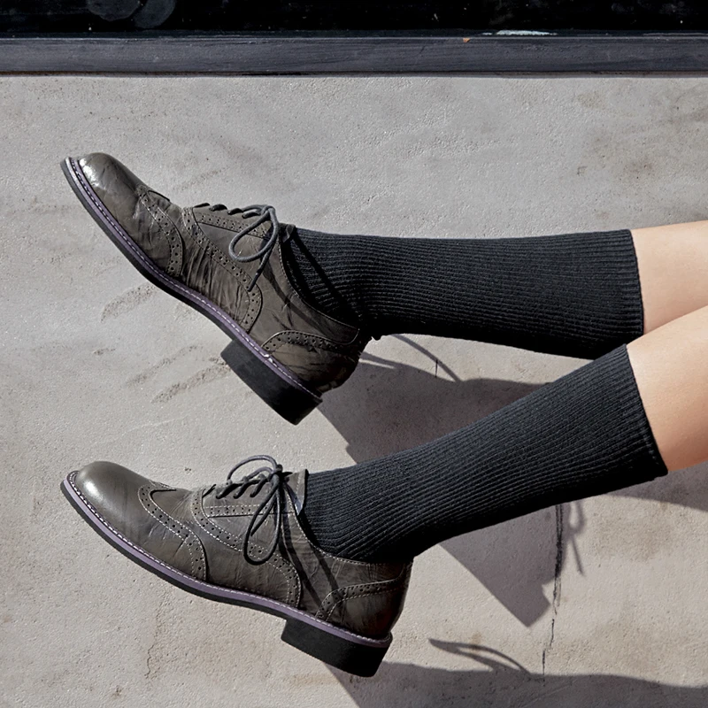 Женские туфли оксфорды из натуральной кожи на шнуровке|Обувь без каблука| |