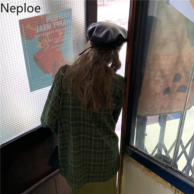 Женский блейзер в клетку Neploe осенне весенний с длинным рукавом и отложным