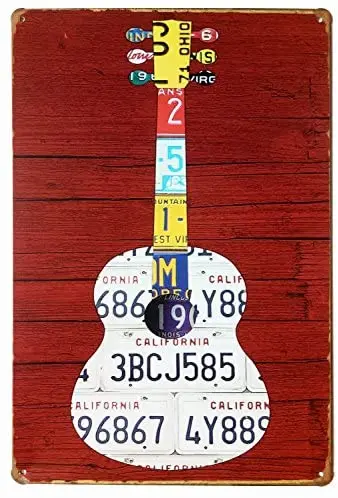 

ERLOOD Music Guitar Change The World Retro Vintage Tin Sign Wall Decor Retro Metal Art Bar Pub Poster 8 X 12