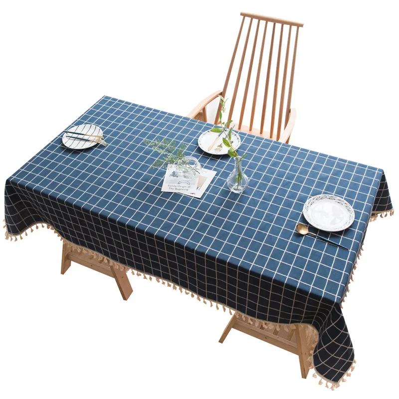 

Pastoral Dark Blue Embroidered Rectangular Linen Tablecloth For Table Cover Table Dining Desk Cloth Party Birthday Decoration