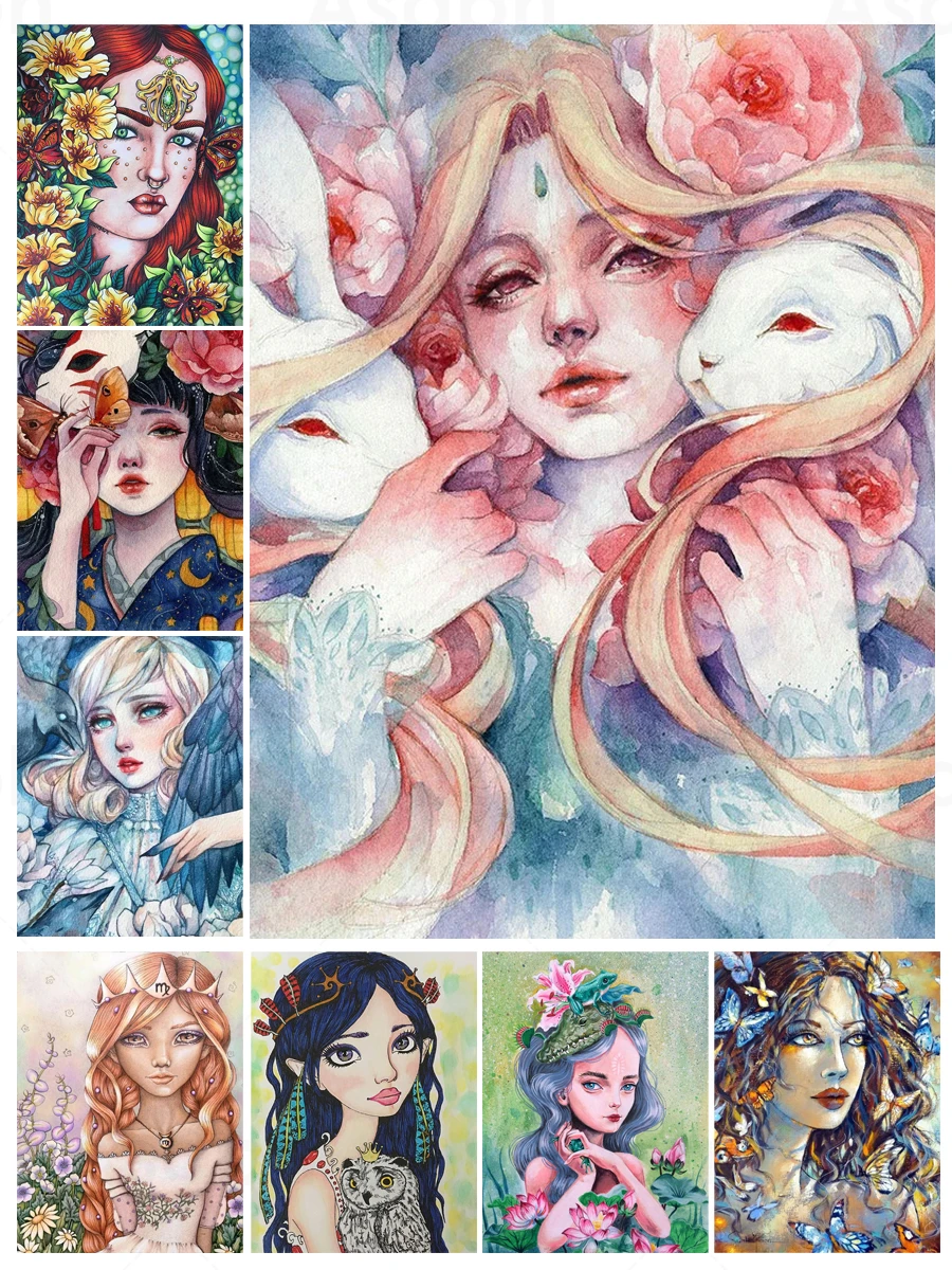 

Watercolor Drawing Girls Diy 5D Diamond Painting Full Square and Round Embroidery Mosaic Stitch Kit Wall Art Handmade Home Decor