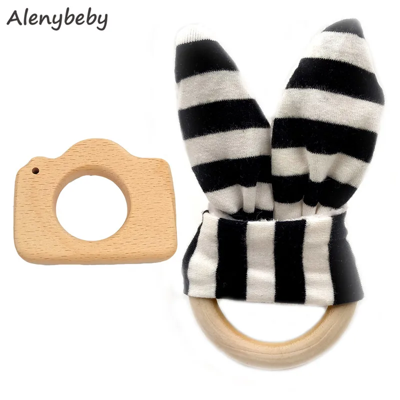 Органическое деревянное кольцо-прорезыватель с ушками кролика колокольчик