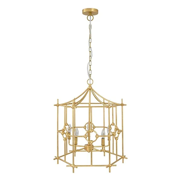 

American light luxury retro gold foil iron birdcage chandelier soft decoration custom villa model room American chandelier