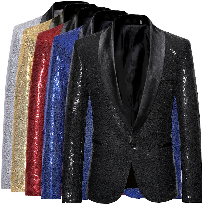 

2021 new fashion sequined male singer dress performance golden suit jacket host nightclub DJ clothing studio suit male