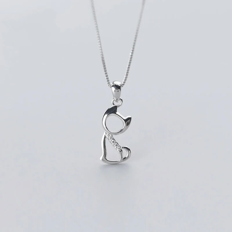 

TrustDavis Fashion Real 925 Sterling Silver Sweet Animal Cat Shiny CZ Charm Pendant Handmade DIY Accessories Fine Jewelry DZ475