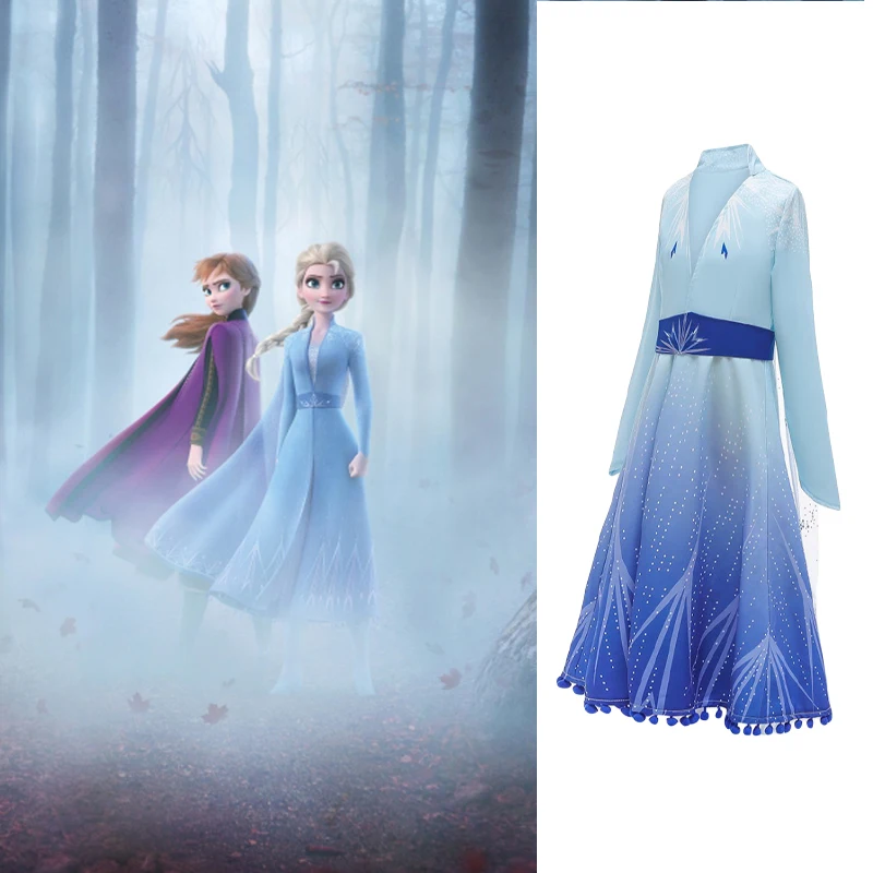 Синий костюм Эльзы для костюмированной вечеринки Платье принцессы девочек