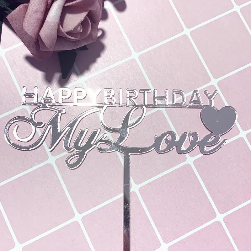 

Gold Happy Birthday My Love Cake Toppers Acrylic Valentine's Day Cake Topper for Valentine's Day Wedding Party Cake Decorations