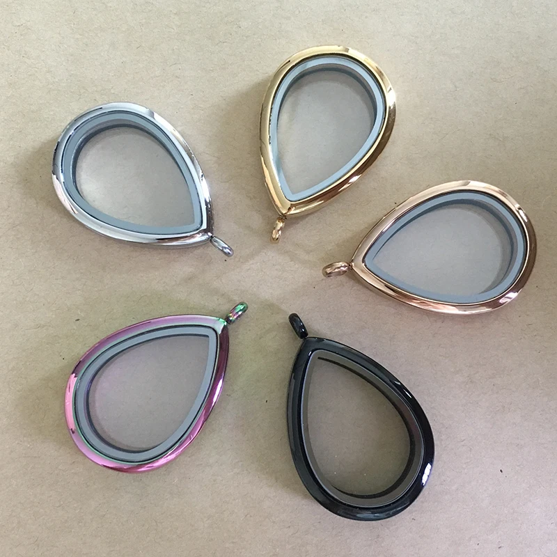 

Newest Design Stainless Steel Magnetic Closure Silver Water Drop Floating Locket Glass Living Locket Pendant
