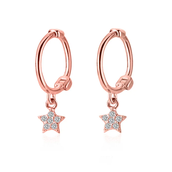 Trusta 925 Solid Sterling Silver Earrings Women Fashion Heart/Star Small Love Stud Ear Clip Jewelry Gift for Teen Girls DS904 - Окраска металла: XY1234 Rose