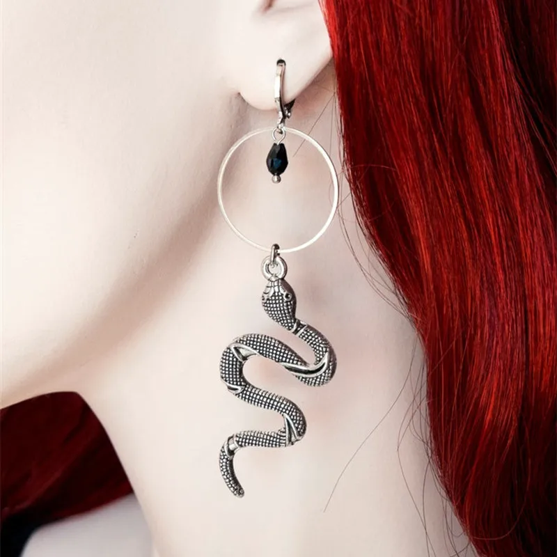 В стиле готика панк Винтаж змея животное ведьма черные бусины серьги-кольца