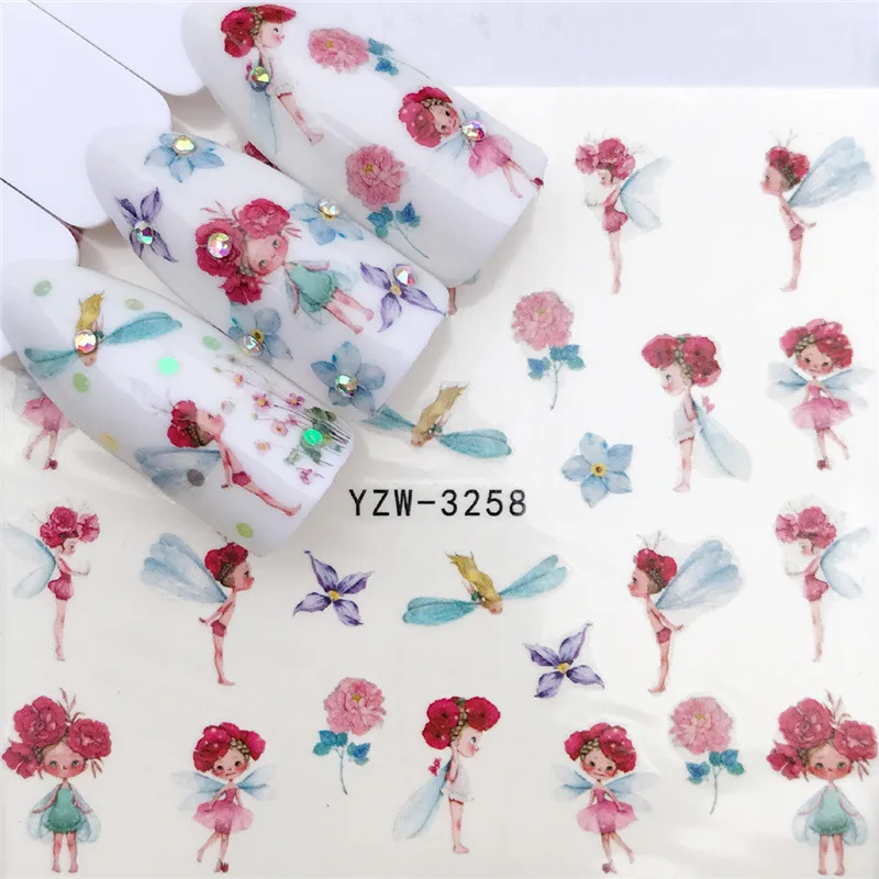 1pcs Nail Art Water Decals Flower Rose Purples Eyes Designs for Women Full Cover Sticker Decorations Sticker Winter Tips