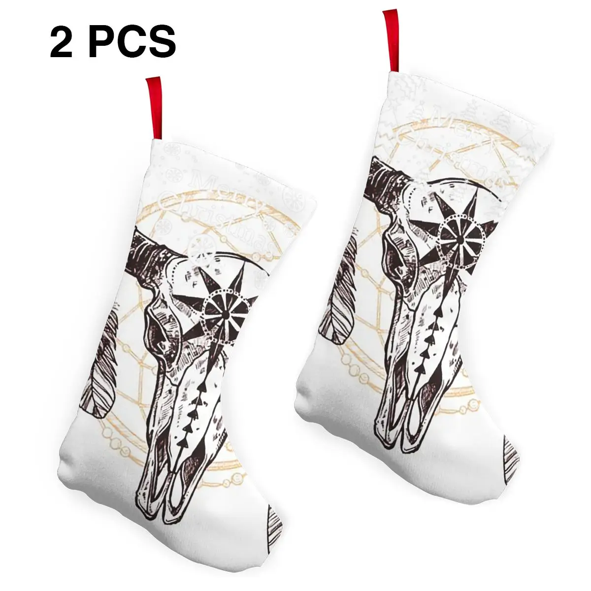 

Buffalo Skull With Feathers And Dreamcatcher Personalized Christmas Stocking Hanging Decoration Decor