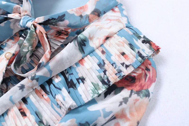 

European and American women's dress 2020 summer new styles Five-point sleeve bow collar flower print Fashionable dress