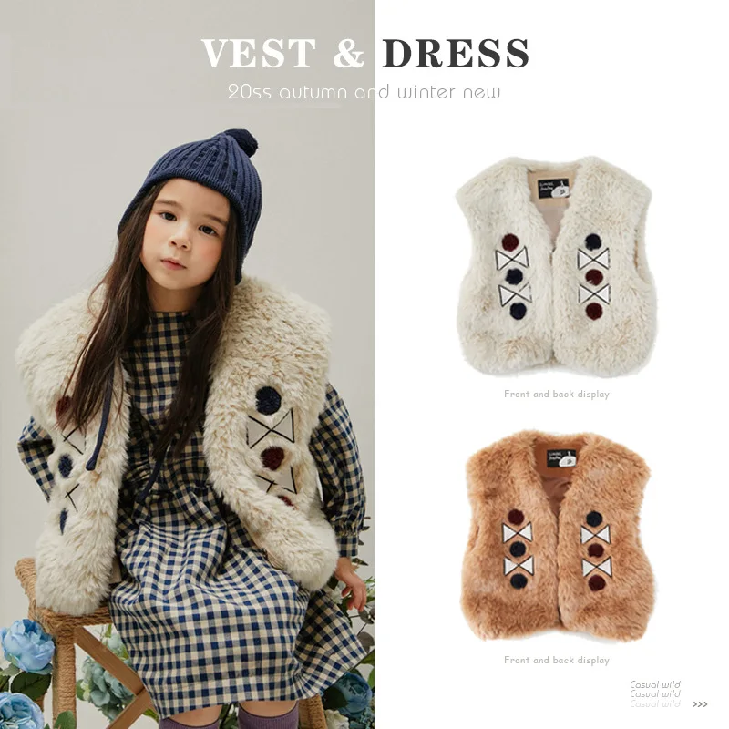 Корейский Стиль шерсть кролика жилет 20 осень-зима LD же для мальчиков и девочек