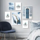 Современные исламский Аллах картины на мусульманском холсте с изображением синих пионов, плакаты и принты, настенные картины для украшения дома