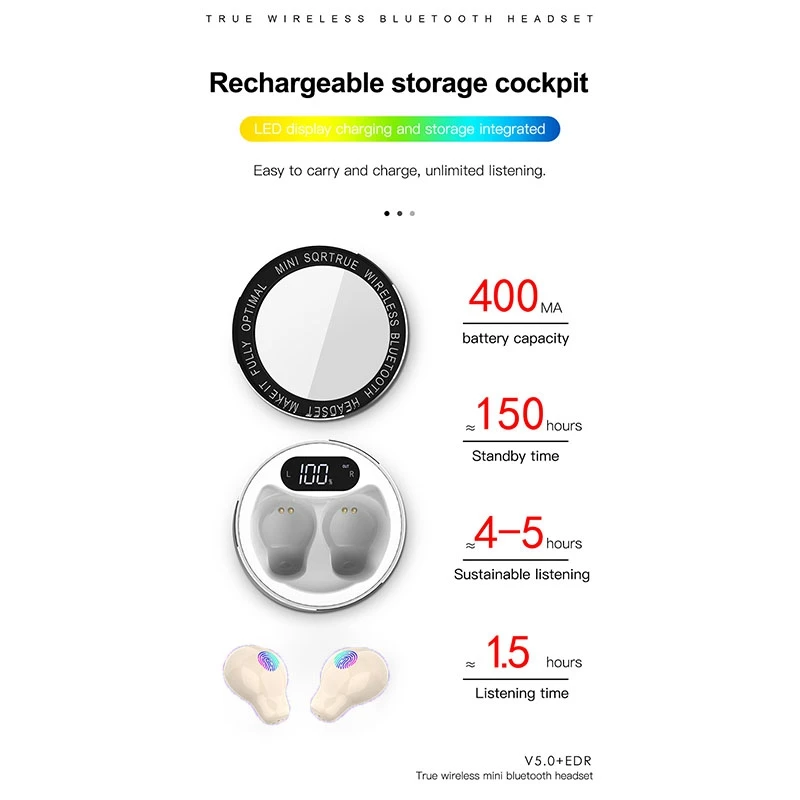 

X26 Mini Wireless Bluetooth 5.0 Earphones with Digital Intelligence LED Portable Earbuds TWS Sport Headset