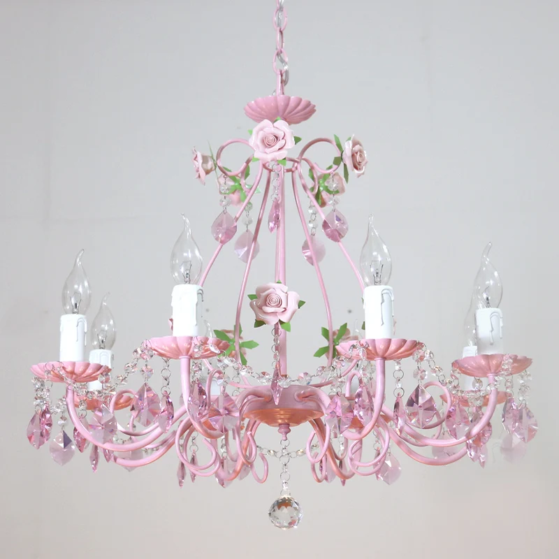 Бесплатная доставка Цветочная люстра Lustre Light 8arms розовая роза светильник E14 D66cm