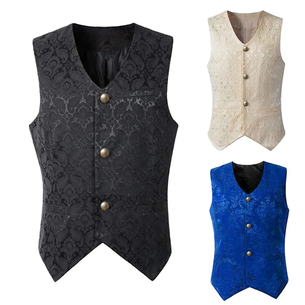 

2021 New Men Fashion Punk Jacket Vintage Overcoat Outwear Button Tailcoat Vest Coat High Quality Retro Comfy Vest Мужская Одежда