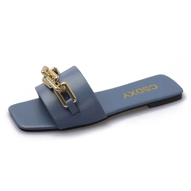 

Shoes Ladies' Slippers Low Luxury Slides Slipers Women Rivet Designer 2021 Summer Hoof Heels Metal Decoration Fashion Rubber Fab