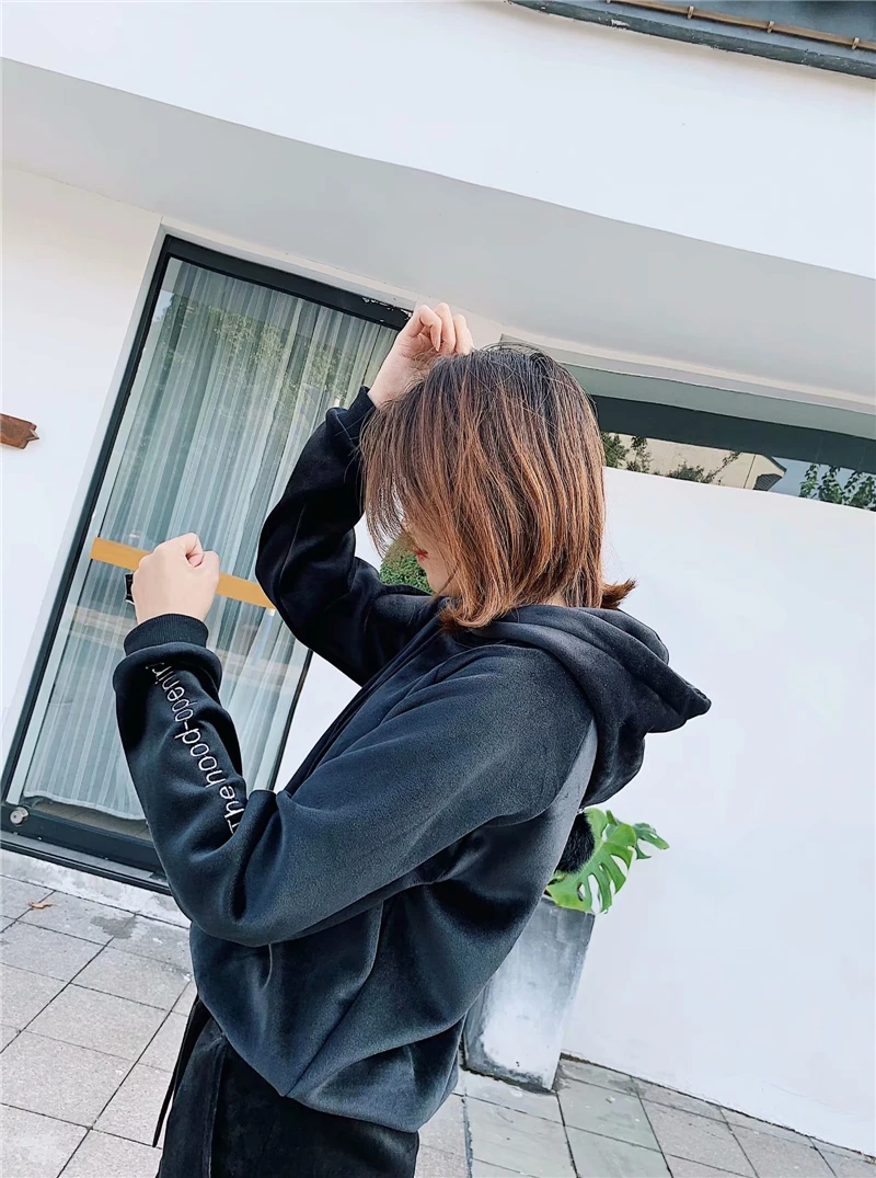 

TMODA771 Za Winter Women Tracksuit Sportswear Tihck Velvet Warm Hoodie Sweatshirt Jogging Pant Fitness Casual 2 Piece Sets