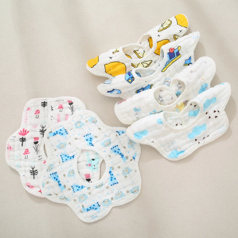 

1PCS Baby Bibs 360 Rotate Kids Supplies Cotton 6/8 Layers Degree Muslin Bandana Newborn Lovely Flowers Saliva Towel Babies Stuff