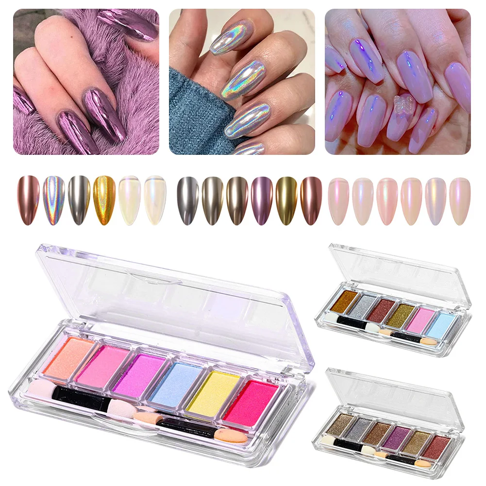 

Mixed 6 Colors Mirror Nail Powder Glitter Dust for Metal Effect Chrome Nail Art Solid Powder Pigment Nail Art Decorations Powder