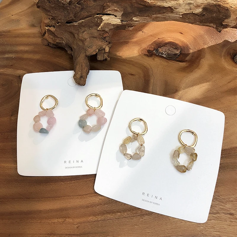 Женские винтажные серьги подвески с натуральным камнем яркие металлические