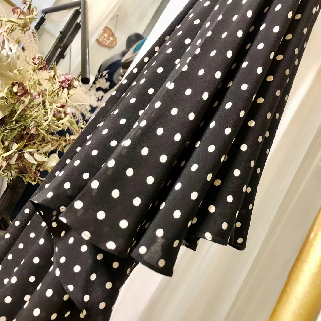 

High Street Hepburn Polka Dot Silk Dress Woman V-Neck Wraped Dress Lady Designer Lace Up Festa Vestidos Robe