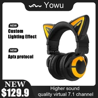 yowu 3s cute cat wireless headphones app control rgb lights high quality cat casco girl cute cat ear headset for computer gaming