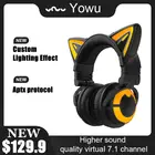 Беспроводные наушники YOWU 3S, милая кошачья гарнитура с управлением через приложение, RGB подсветкой, для компьютерных игр