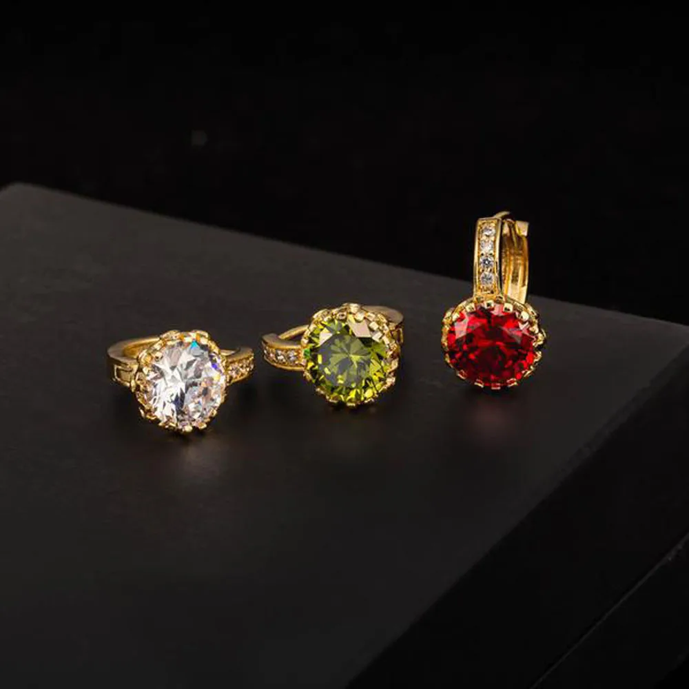 Серьги из желтого золота круглый цветок Oorbellen кольцо с цирконами женские серьги