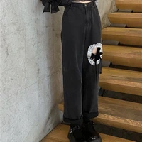 vintage baggy mom jeans women streetwear all matched pockets wide leg cargo pants y2k high waist straight denim trousers