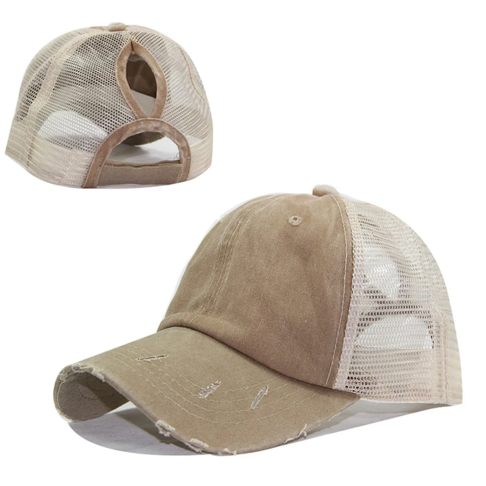 

Women Casual Ripped Anti UV Mesh Ponytail Hat Adjustable Breathable Sports Ponytail Baseball Cap Summer Sun Visor Outdoor Hat
