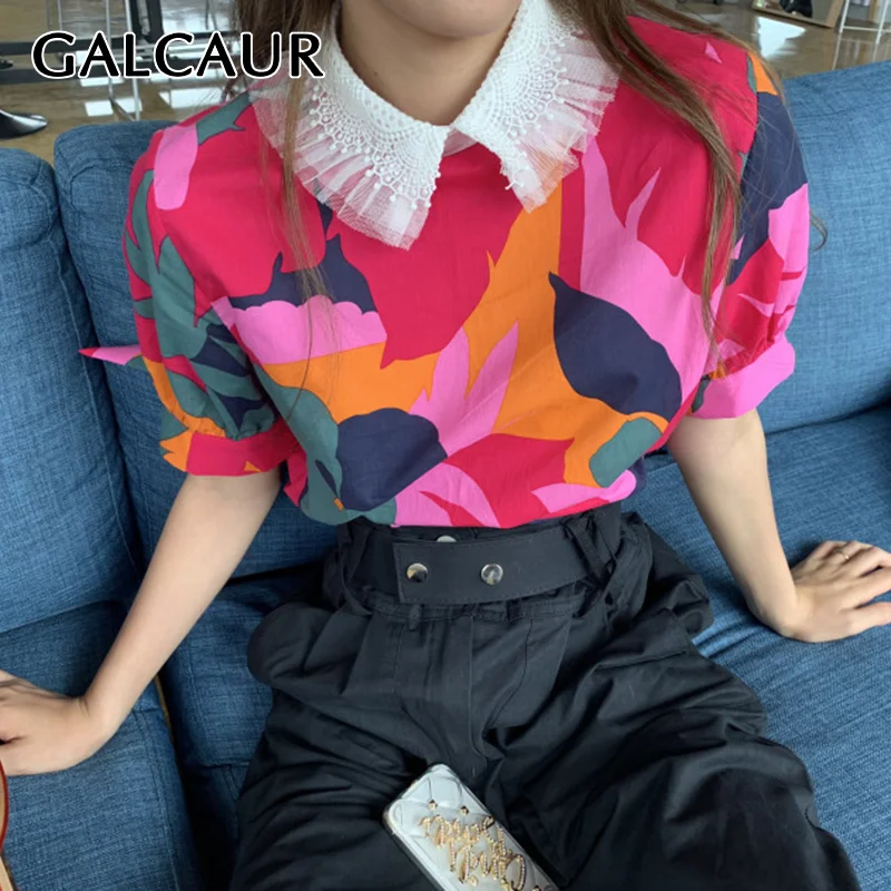 Женская кружевная блузка с отложным воротником GALCAUR свободная повседневная