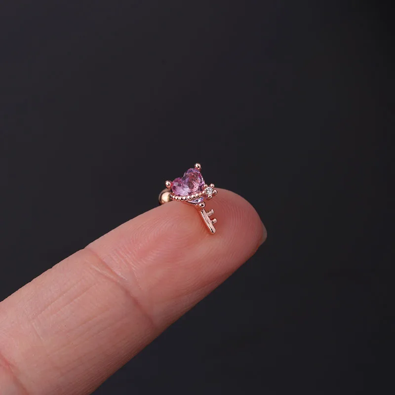 

1PC Korean Barbell Screw Stud Earrings for Women Colorful Cz Gradient Heart Zircon Helix Tragus Conch Rook Ear Piercing Jewelry