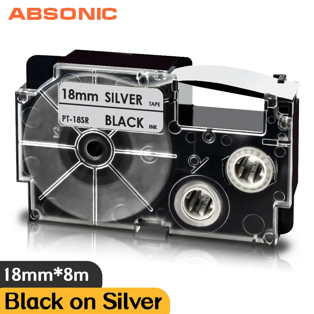 

XR-18SR Black on Silver Compatible Casio Label Tape 18mm High Adhesive Sticker for Casio Label Printer KL120 KL300 KL-780 KL-820