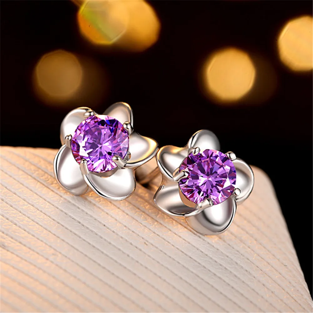 

New Silver Earrings Earrings Beautiful Simple Temperament Female Classic Rotating Rose Zircon Ear Jewelry