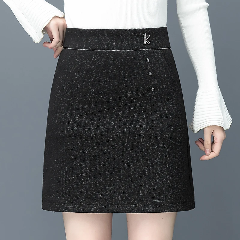 

Woolen skirt women's skirt fall / winter 2020 new high waist one-step Wrap Skirt Black A-line Hip Wrap winter skirt