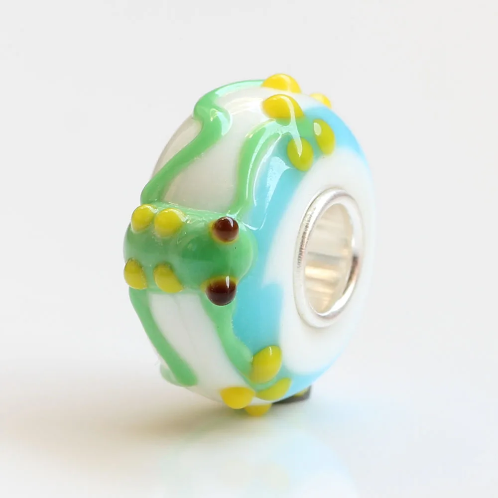 Perky Pollywog Glass bead with Solid Sterling Silver Tube .925 Stamped Fit European Snake Chains&ampBracelet | Украшения и