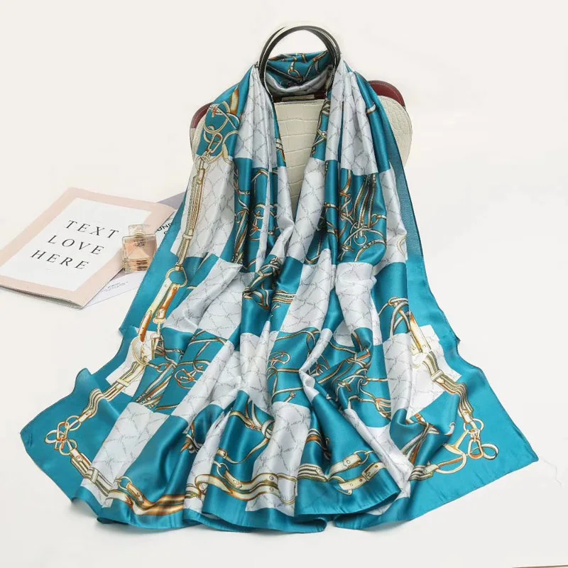 SNY004 light blue Модный великолепный шелковый шарф роскошный женский брендовый шарф для женщин шаль Пашмина высокое качество с принтом хиджаб обертывания 180*90 см - Цвет: SNY004 light blue