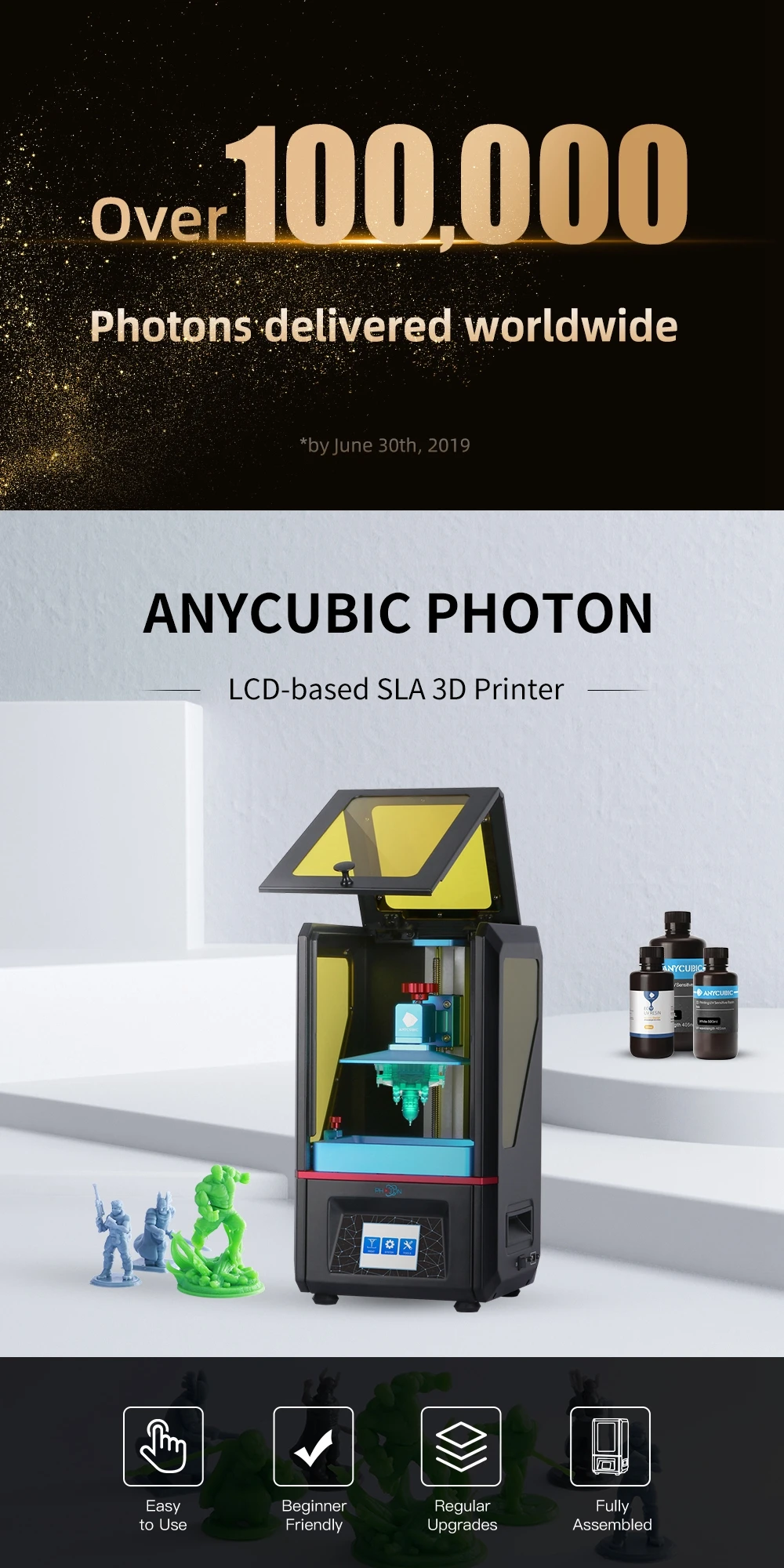 ANYCUBIC 3d принтер Фотон SLA конечная скорость UV-LED светильник источник цвет сенсорный экран stampante 3d Принтер Комплект