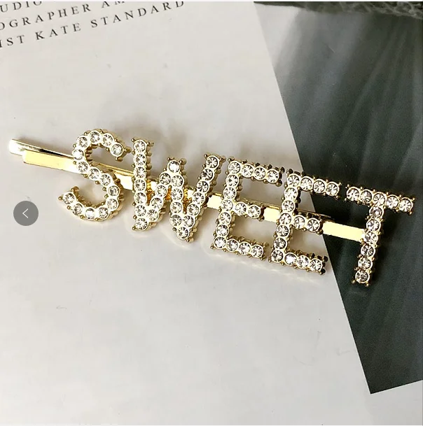 SWEET Gold 1 шт., заколки для волос с кристаллами и буквами, стразы, заколки для волос, заколки для волос, инструменты для укладки волос, аксессуары, ювелирный подарок - Цвет: SWEET Gold