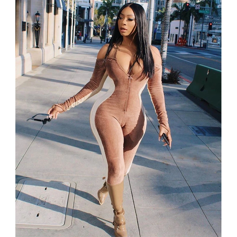 

Sexy Women Velvet Jumpsuit Long Sleeve Off Shoulder Streetwear Clubwear Rompers Womens Jumpsuit Bodycon Overalls for Women
