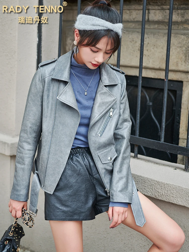 

JCHB 2021 Autumn new Spring small sheep leather short leather jacket jacket jacket motorcycle clothing Leather leather