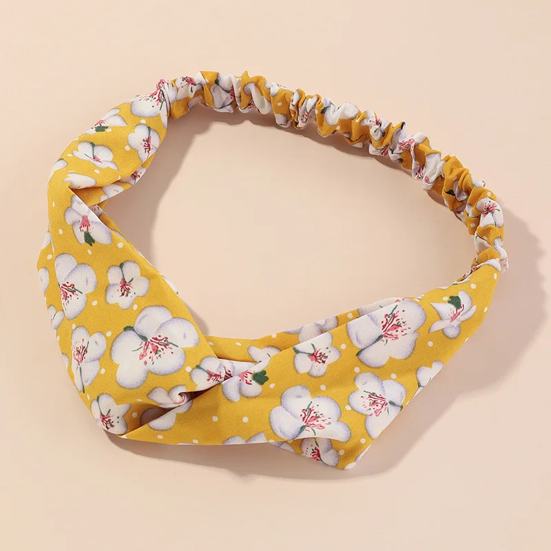 Женская повязка на голову с перехлёстом эластичная узлом Цветочная в стиле бохо