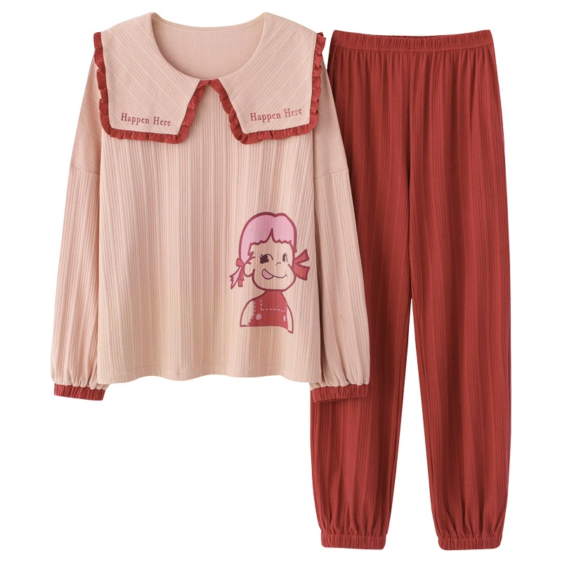 

Autumn and winter ladies new cotton ribbed cute cartoon long-sleeved suit loose plus size cotton home service suit JJF0121