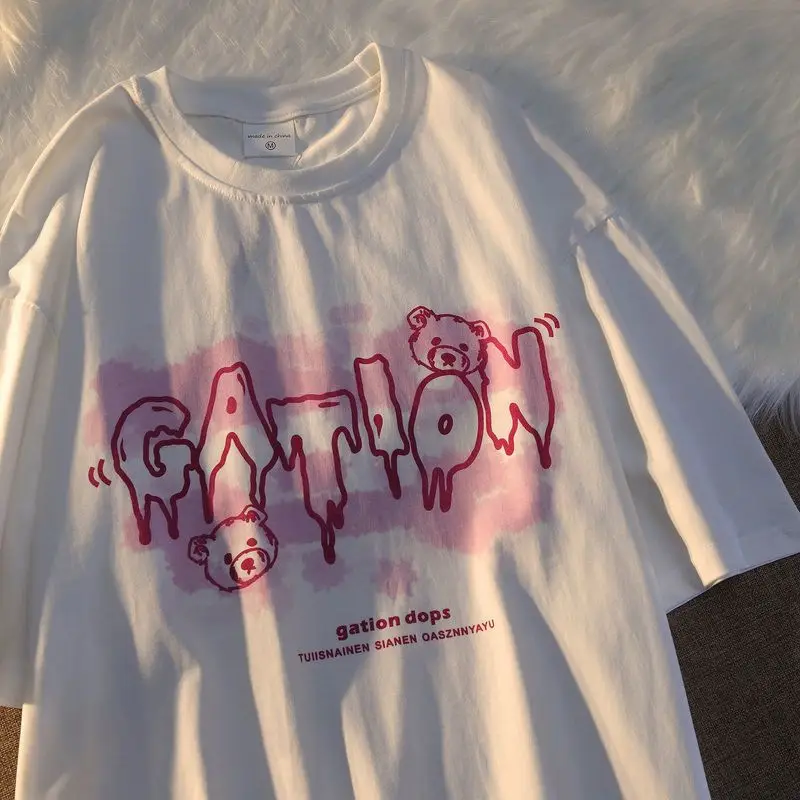 

Футболка BF в стиле Харадзюку с коротким рукавом, Женская Эстетическая нишевая тенденция 2021, летние свободные рубашки для влюбленных в стиле...