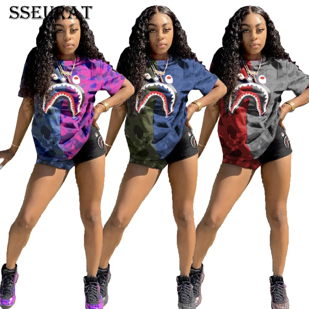 

Костюм SSEURAT из двух предметов с принтом в стиле пэчворк, с круглым вырезом и шортами, пикантный Модный повседневный костюм, лето 2021