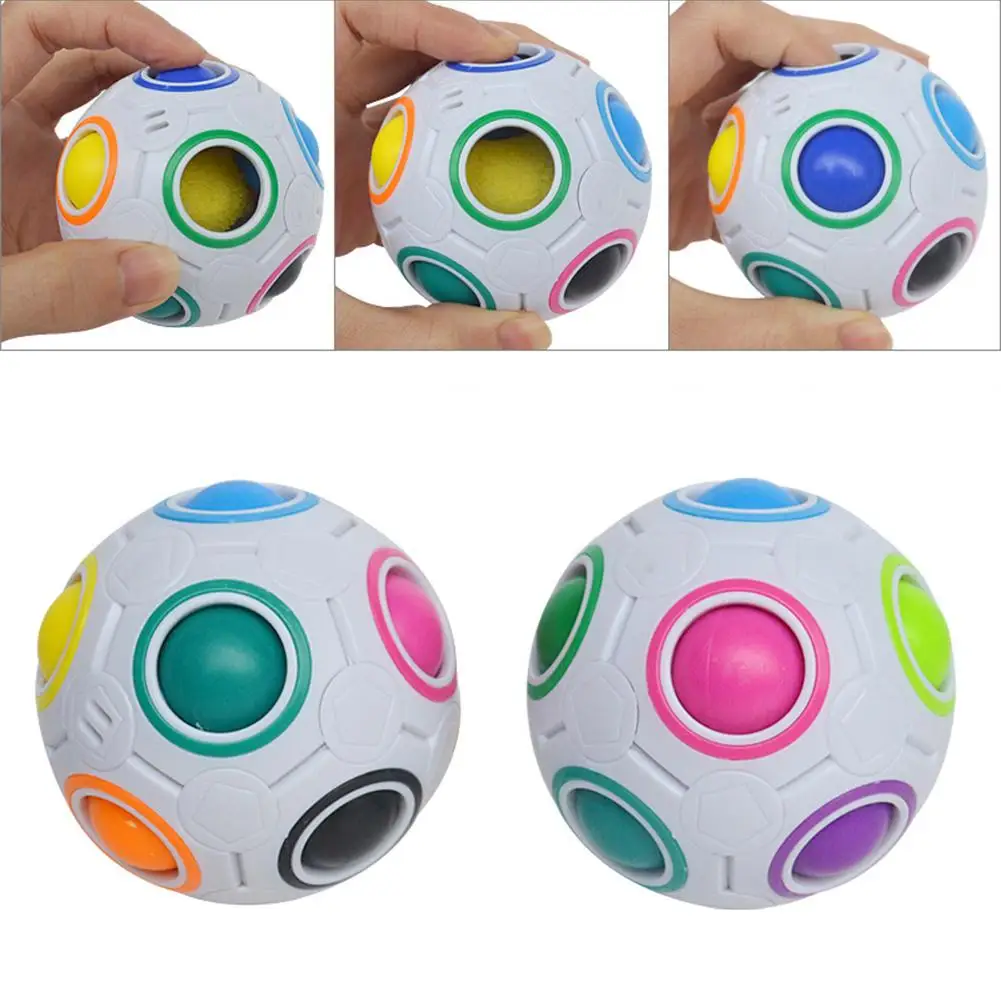Mini Arco Iris m&aacute;gico creativo, pelota de f&uacute;tbol, rompecabezas educativo, Juguetes Divertidos de aprendizaje, esponja el&aacute;stica interna, soporte, 7x7x7cm-4