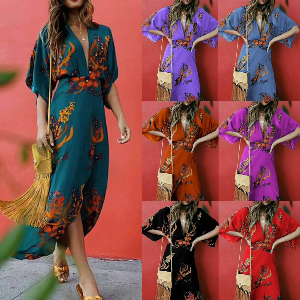 Повседневное женское Платье макси с цветочным принтом сексуальное элегантное